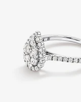 0.79 Carat TW Pear Shaped Cluster Diamond Halo Engagement Ring in 14kt White Gold