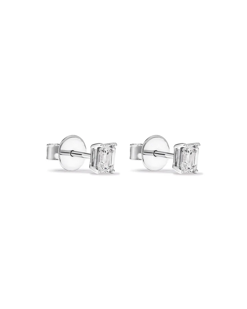 0.50 Carat TW Emerald Cut Diamond Solitaire Stud Earrings in 18kt White Gold