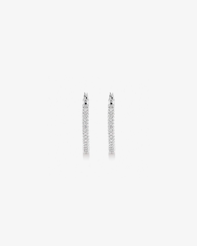 Full Pavé Set Cubic Zirconia Hoop Earrings in Sterling Silver