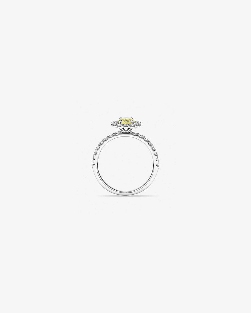 1.54 Carat TW Yellow Oval Cut Laboratory-Grown Diamond Halo Engagement Ring in 14kt White Gold