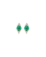 3 Stone Emerald Earrings with .04 Carat TW Diamonds in 10kt Yellow Gold