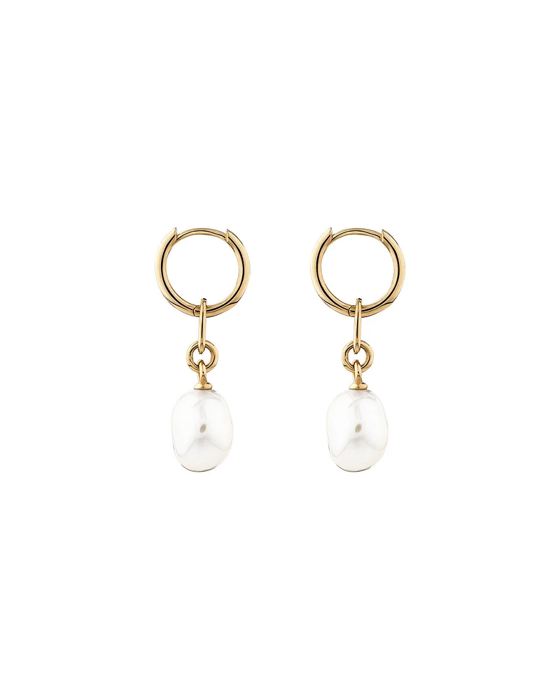 Drop Earrings with Cultured Freshwater Baroque Pearl in 10kt Yellow Gold