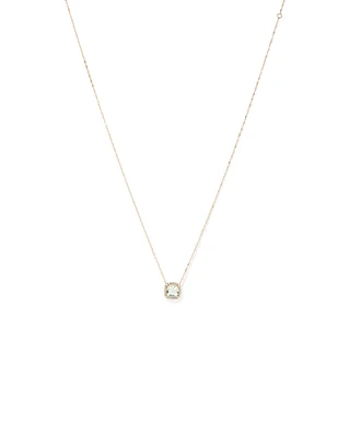 Cushion Cut Green Amethyst Gemstone and 0.15 Carat TW Diamond Halo Pendant Necklace in 10kt Yellow Gold