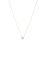 Cushion Cut Green Amethyst Gemstone and 0.15 Carat TW Diamond Halo Pendant Necklace in 10kt Yellow Gold