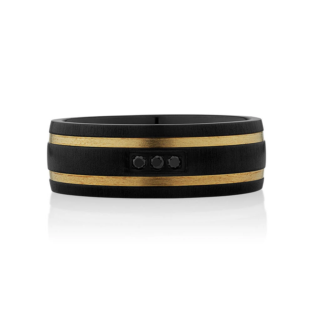 Black Diamond Ring Titanium with 10kt Yellow Gold Inlays