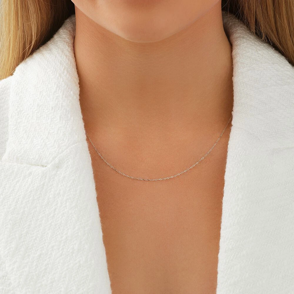 45cm (17") 0.95mm Width Solid Cable Chain In 10kt White Gold