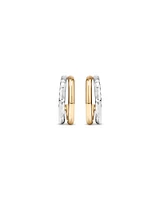 Two-Tone Double Half Hoop Hammered Finish Stud Earrings in 10kt White and Yellow Gold