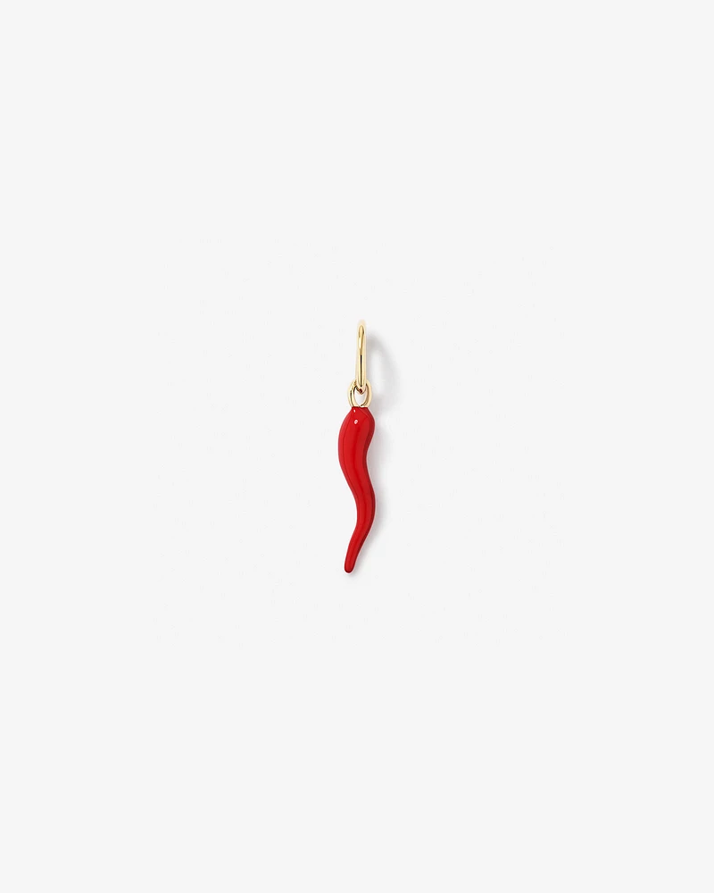 Red Cornicello Pendant in Sterling Silver and 10kt Yellow Gold