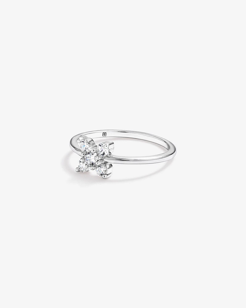 Cubic Zirconia Floral Ring Sterling Silver