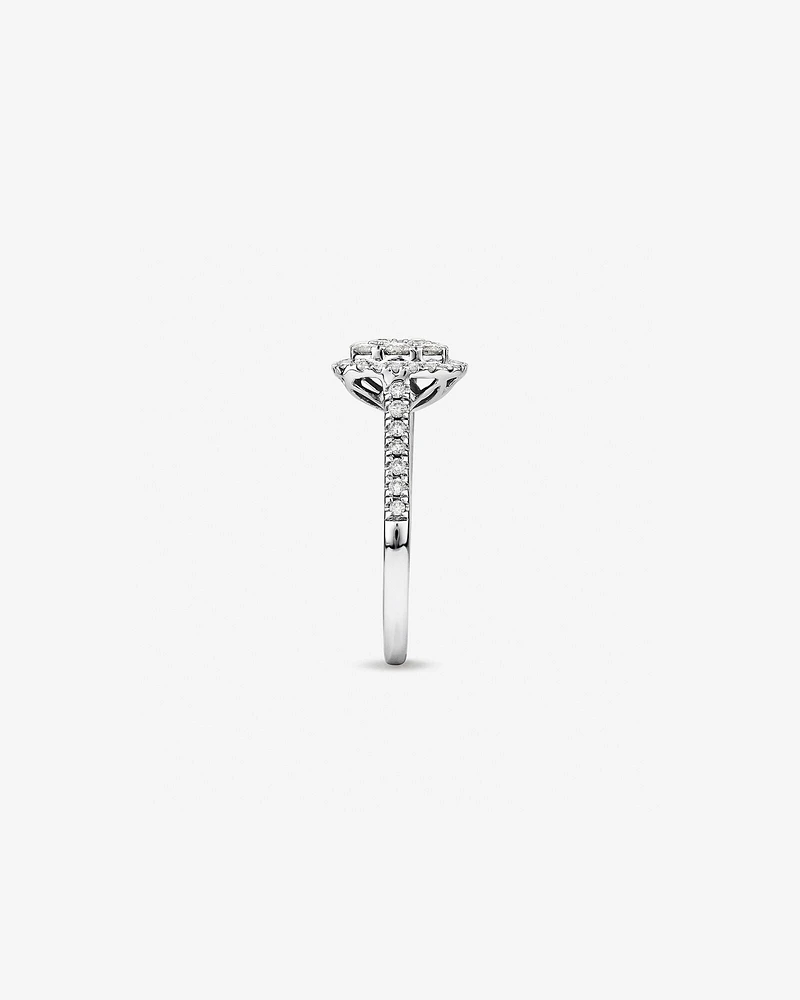 Square Cluster Halo Ring with 0.75 Carat TW of Diamonds in 10kt White Gold