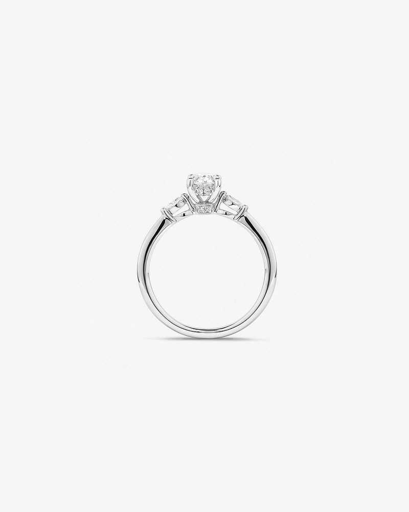 0.77 Carat TW Three Stone Oval and Marquise Cut Hidden Halo Engagement Ring in Platinum