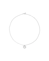 Pavé Set Cubic Zirconia Puff Open Circle Pendant Necklace in Sterling Silver