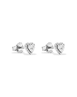 Heart Shape Cubic Zirconia Halo Stud Earrings in Sterling Silver