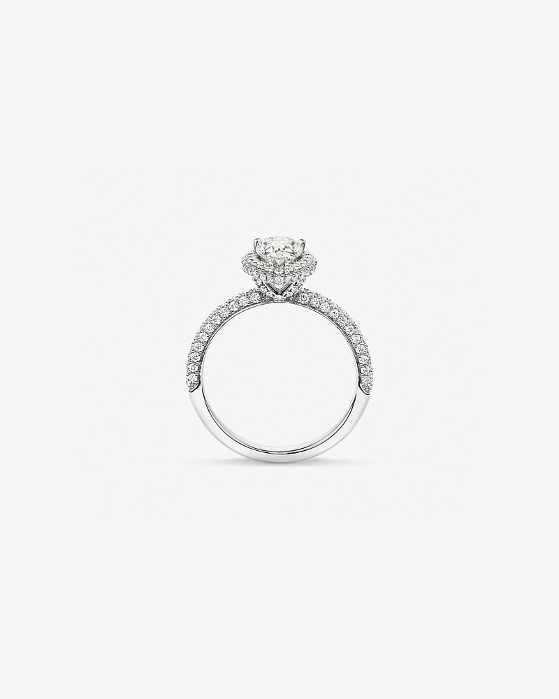 1.65 Carat TW Pear Cut Diamond Pave Halo Engagement Ring in Platinum