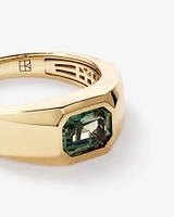 Bezel Set Green Sapphire Gemstone Solitaire Men's Ring in 10kt Yellow Gold
