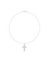 Cubic Zirconia Puff Cross Pendant Necklace in Sterling Silver