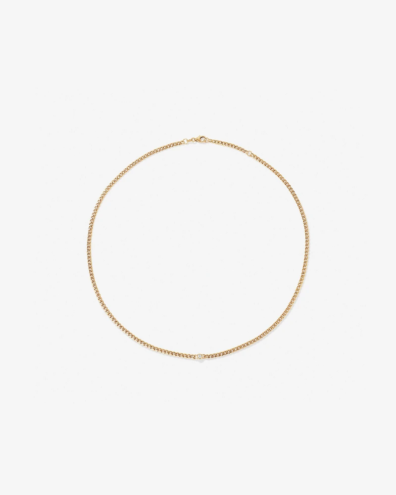 Diamond Accent Curb Chain Necklace in 10kt Yellow Gold