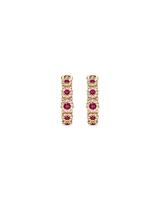 Bubble Huggie Earrings with Ruby and 0.52 Carat TW Diamonds in 14kt Yellow Gold