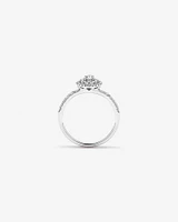 0.58 Carat TW Oval Diamond Halo Baguette Side Accent Engagement Ring in 14kt White Gold