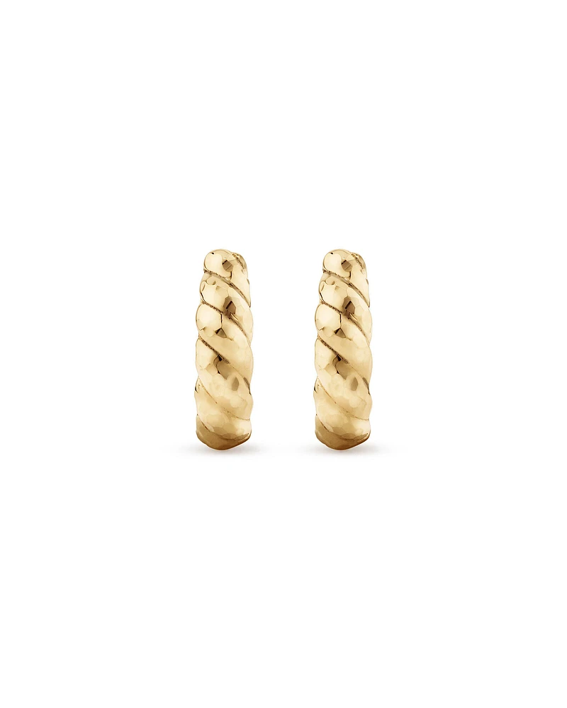 Diamond-Cut Dome Hoop Studs in 10kt Yellow Gold