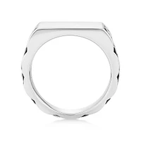 Men's Link Pattern Textured Signet Ring in Sterling Silver