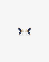 Round Diamond and Marquise Blue Sapphire Gemstone Stud Earrings in 10kt Yellow Gold