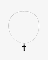 Onyx Cross Pendant in Silver with 65cm Cable Chain