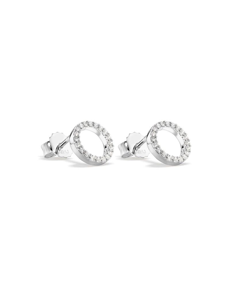 Circle Stud Earrings with Cubic Zirconia in Sterling Silver