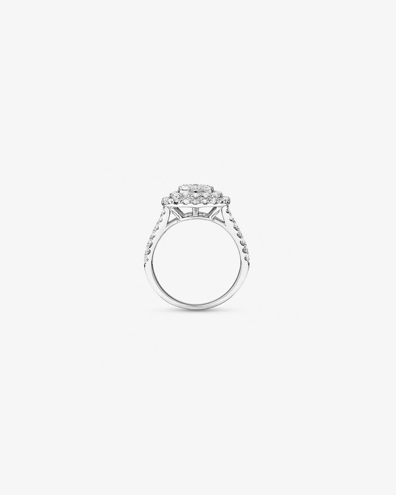 1.30 Carat TW Cushion Cluster Halo Diamond Ring in 10kt White Gold