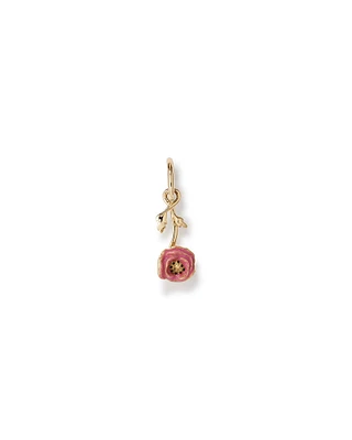 14mm Pink Enamel Poppy Pendant in 10kt Yellow Gold