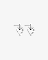 Open Heart Drop Stud Earrings in Sterling Silver