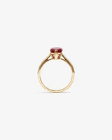 Pear Cut Red Created Ruby Gemstone and Diamond Ring in 10kt Yellow Gold