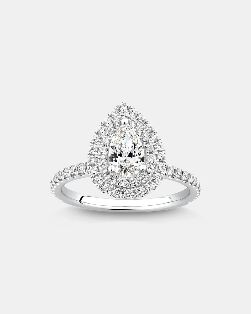 Halo Ring with 0.90 Carat TW of Diamonds in 18kt White Gold