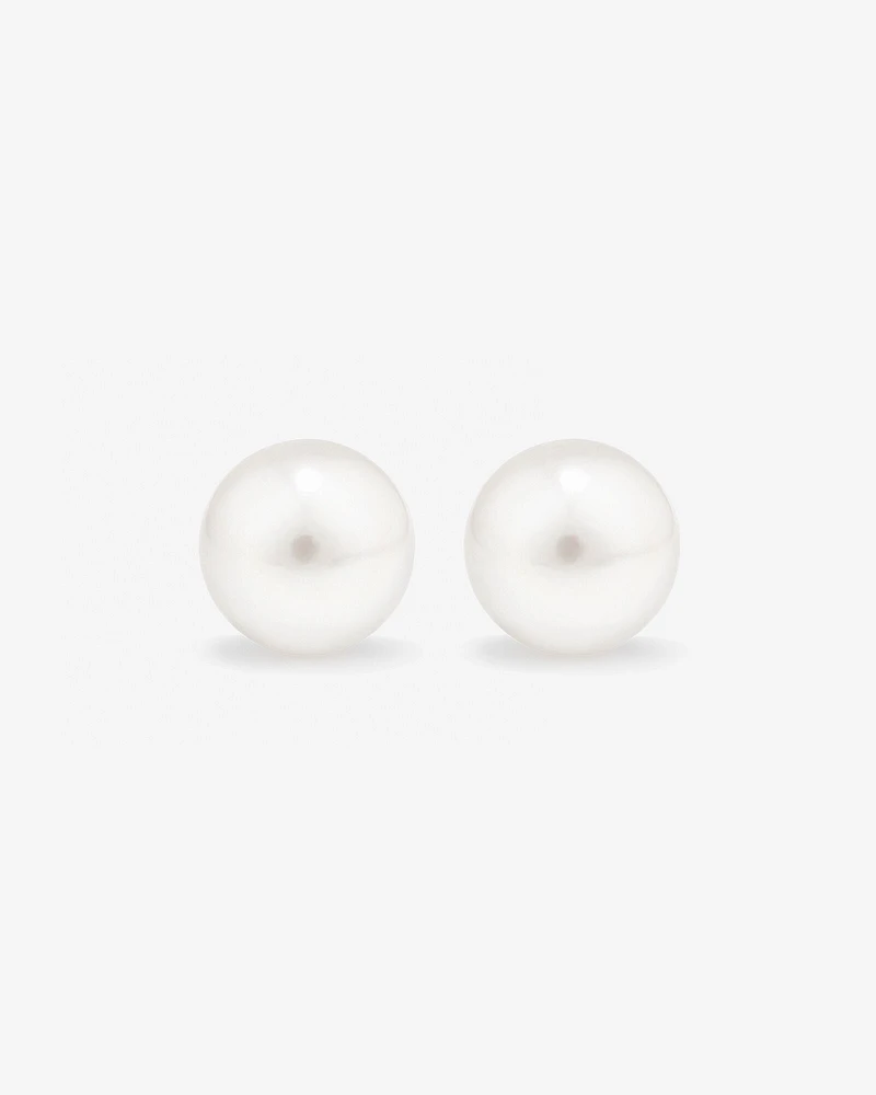 Stud Earrings with 9mm Button Cultured Freshwater Pearls in Sterling Silver