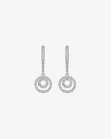 Fine Double Circle Diamond Drop Huggie Earrings in Sterling Silver