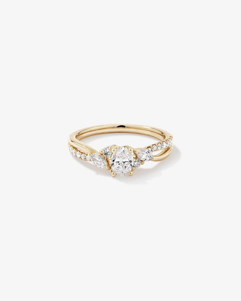 0.83 Carat TW Oval and Marquise Twist Engagement Ring in 14kt Yellow Gold