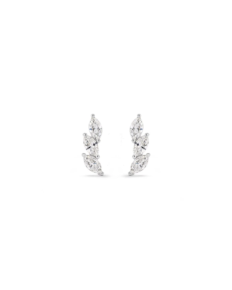 0.96 Carat TW Floret Laboratory-Grown Diamond Climber Earrings in 10kt White Gold