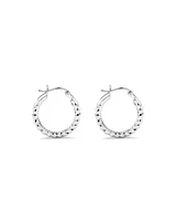 Diamond Cut Texture Hoop Earrings in Sterling Silver