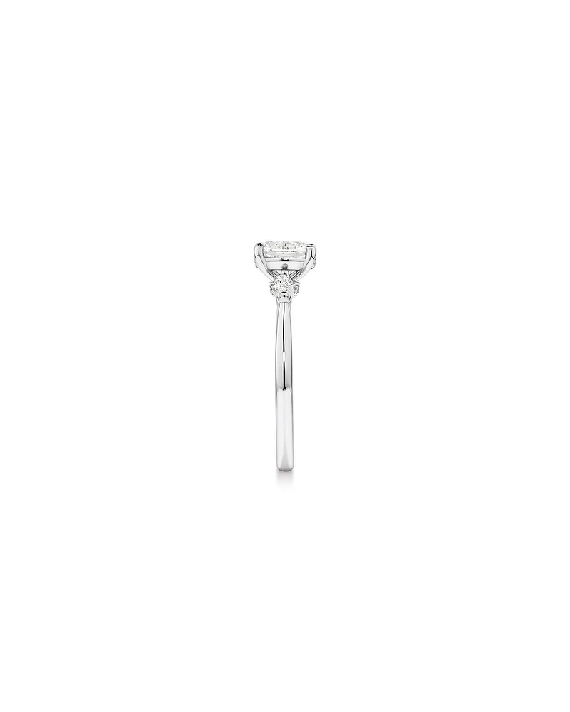 0.77 Carat TW Three Stone Oval and Marquise Cut Hidden Halo Engagement Ring in Platinum