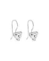 Love Heart Shaped Cubic Zirconia Drop Shepherds Hook Earrings in Sterling Silver