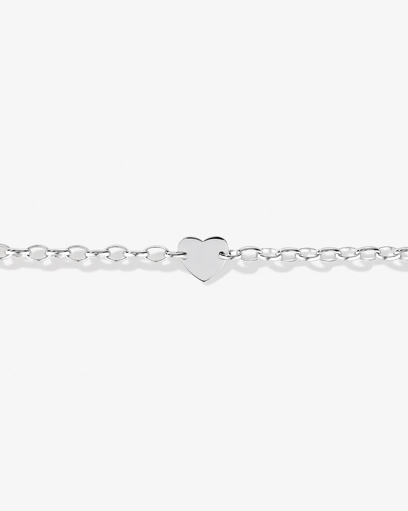 Heart Disc Oval Belcher Bracelet in Sterling Silver