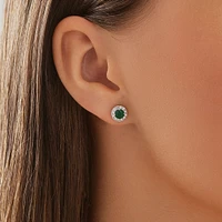 Halo Stud Earrings with Natural Emerald & 0.28 Carat TW of Diamonds in 10kt White Gold