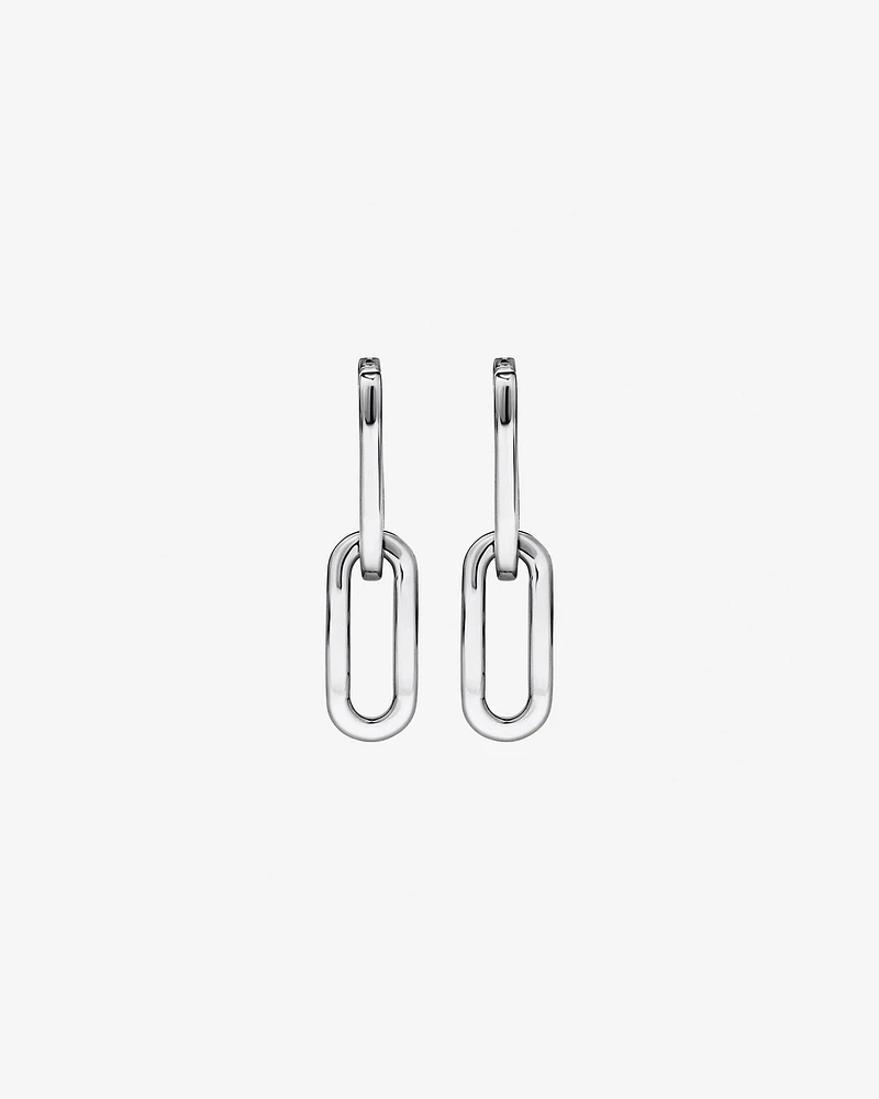 Paperclip Huggie Drop Earrings in Sterling Silver
