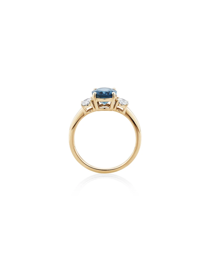 London Blue Topaz Ring with .46 Carat TW Diamonds in 14kt Yellow Gold
