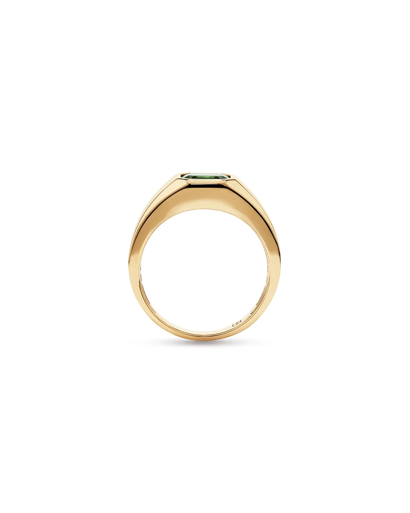 Bezel Set Green Sapphire Gemstone Solitaire Men's Ring in 10kt Yellow Gold