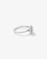 0.55 Carat TW Emerald Diamond Halo Baguette Side Accent Engagement Ring in 14kt White Gold