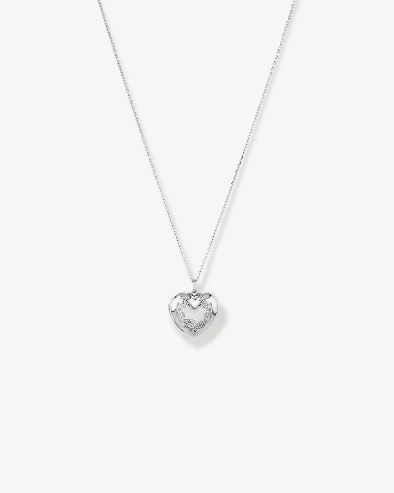 Floral Love Heart Locket Necklace in Sterling Silver