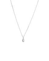 Pear Cubic Zirconia Halo Pendant Necklace in Sterling Silver
