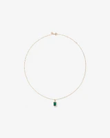 Emerald Cut Green Created Emerald Gemstone and  Diamond Halo Pendant with Chain in 10kt Yellow Gold