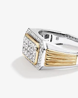 0.70 Carat TW Diamond Pave Two-Tone Men's Signet Ring in 10kt Yellow and White Gold